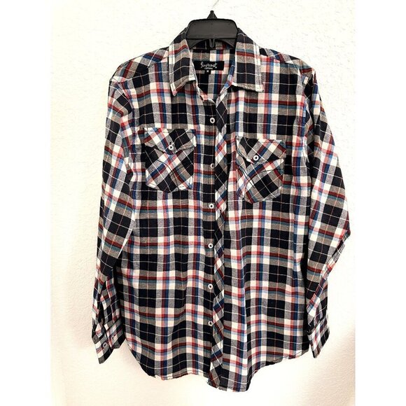 Fourcast Mens Shirt Long Sleeve Collar Button Up Blue/Red Plaid Cotton Blend. M - Picture 1 of 8